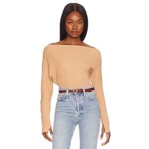 Free People Pale Camel Off‎ The Shoulder Long Sleeve Thermal Top M NWT